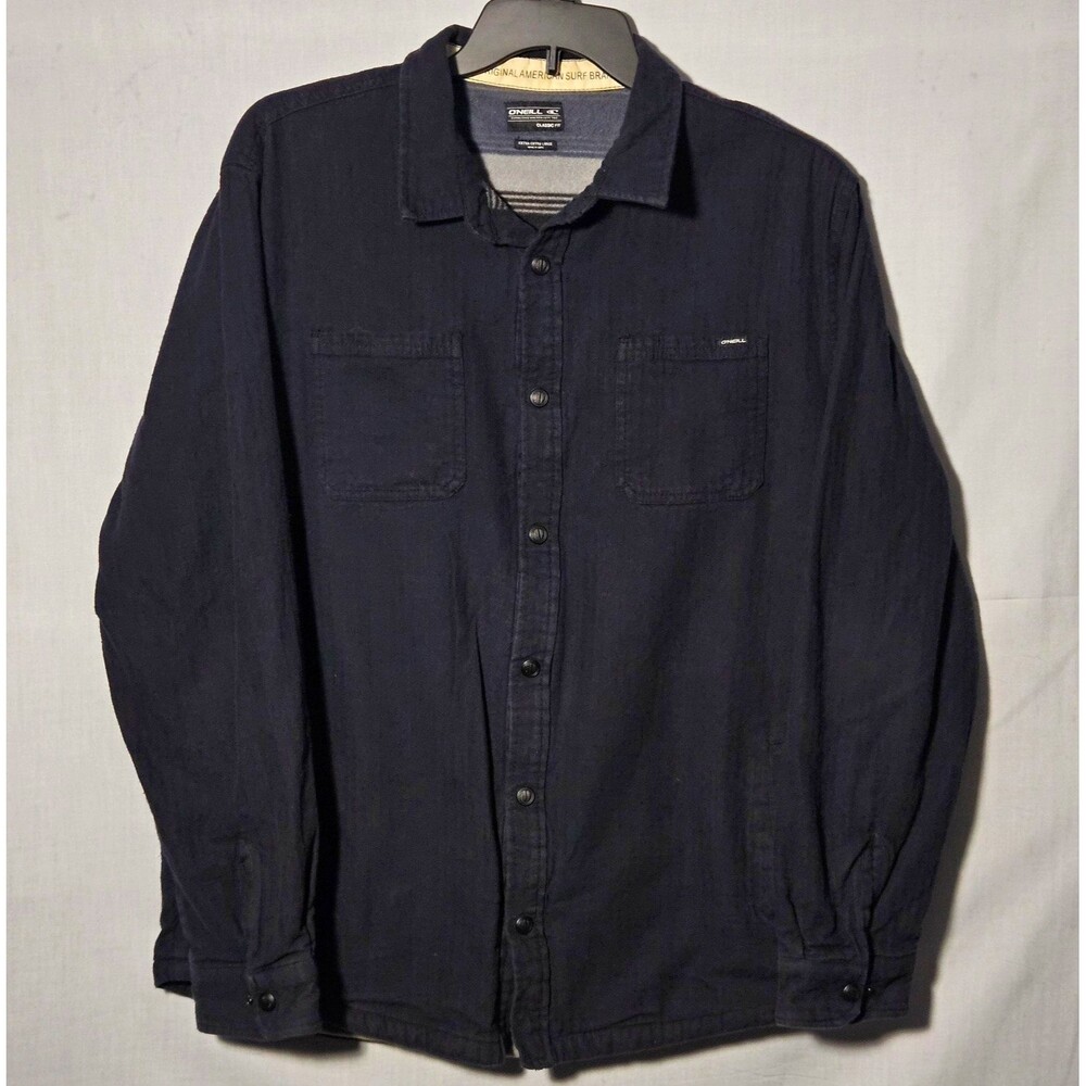 ONeill Shacket Shirt Jacket Mens XXL Black Fleece Lined Snap Flannel Surf Skate